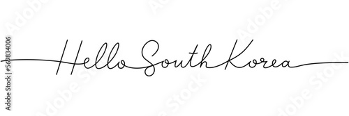 Hello South Korea - word with continuous one line. Minimalist drawing of phrase illustration. South Korea country - continuous one line illustration.