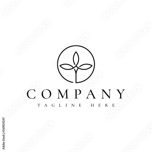 natural leaf circle line logo design