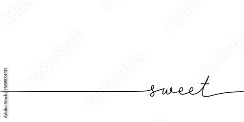 Sweet word - continuous one line with word. Minimalistic drawing of phrase illustration.