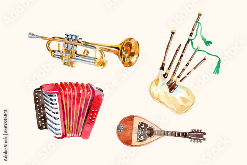 Watercolor musical instruments collection