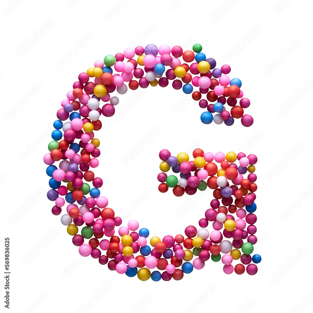 Capital letter G made of multi-colored balls, isolated on a white background. Capital letter G made of multi-colored balls, isolated on a white background.