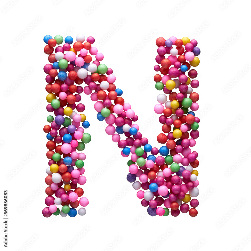 Capital letter N made of multi-colored balls, isolated on a white background. Capital letter N made of multi-colored balls, isolated on a white background.