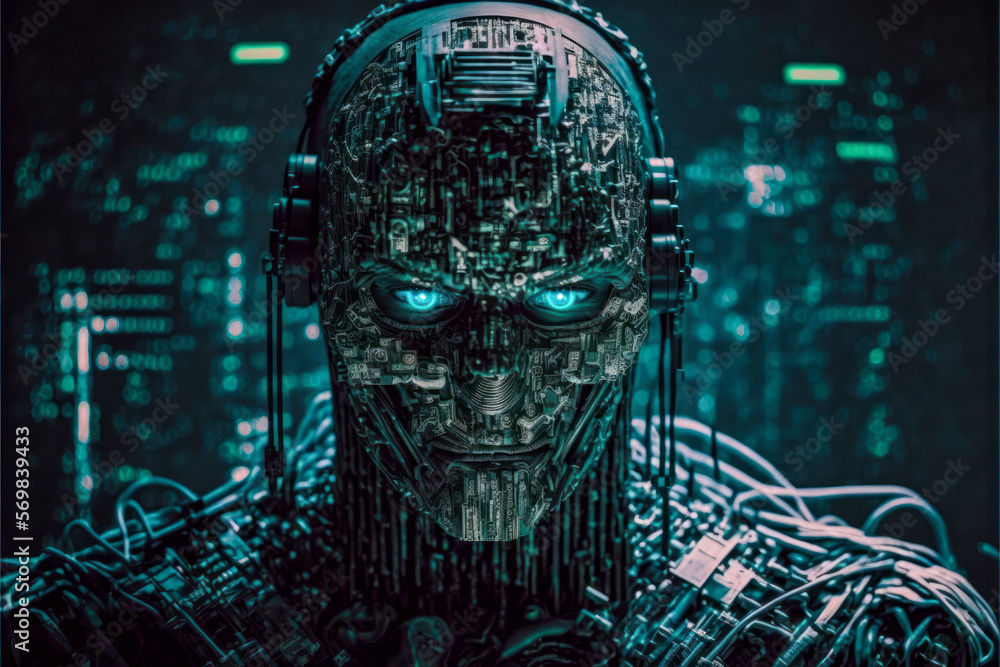 AI technology in cyber security concept. AI robot protecting ...