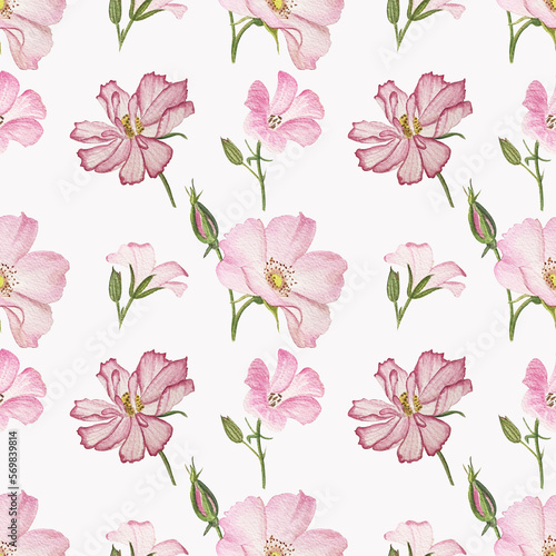 Summer watercolor pattern with pink flowers