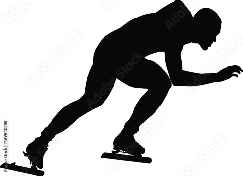 black silhouette man athlete speedskater run turn
