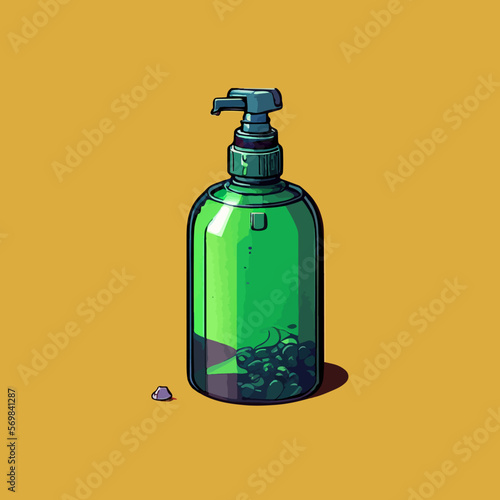 Hand sanitizer gel bottle. Alcohol rub sanitizers against bacteria, virus. Coronavirus pandemic. Hygiene product. Covid-19 spread prevention. Washing hands. Illustration, sketch