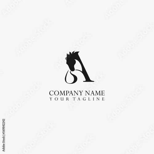 initial letter A with abstract running horse logo vector concept