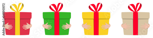 Surprise gift box, birthday celebration, special give away package, loyalty program reward, wonder gift with exclamation mark, vector icon, flat illustration. Cartoon style