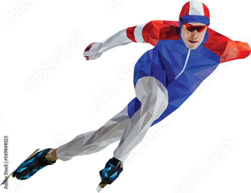 athlete skater in speed skating low poly color