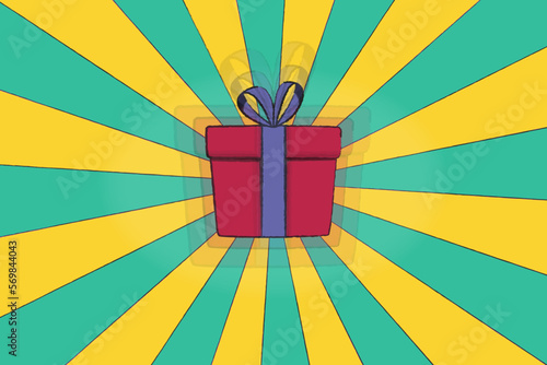 Surprise gift box, birthday celebration, special give away package, loyalty program reward, wonder gift with exclamation mark, vector icon, flat illustration. Cartoon style