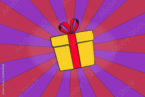 Surprise gift box, birthday celebration, special give away package, loyalty program reward, wonder gift with exclamation mark, vector icon, flat illustration. Cartoon style