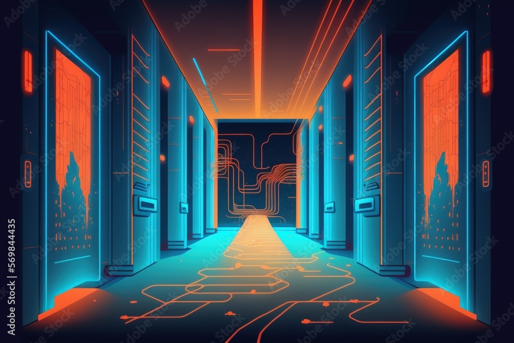 Image of a corridor in a working data center filled with supercomputers ...