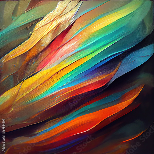 Neon rainbow abstract waves. Imitation of oil painting. Background image. AI-generated