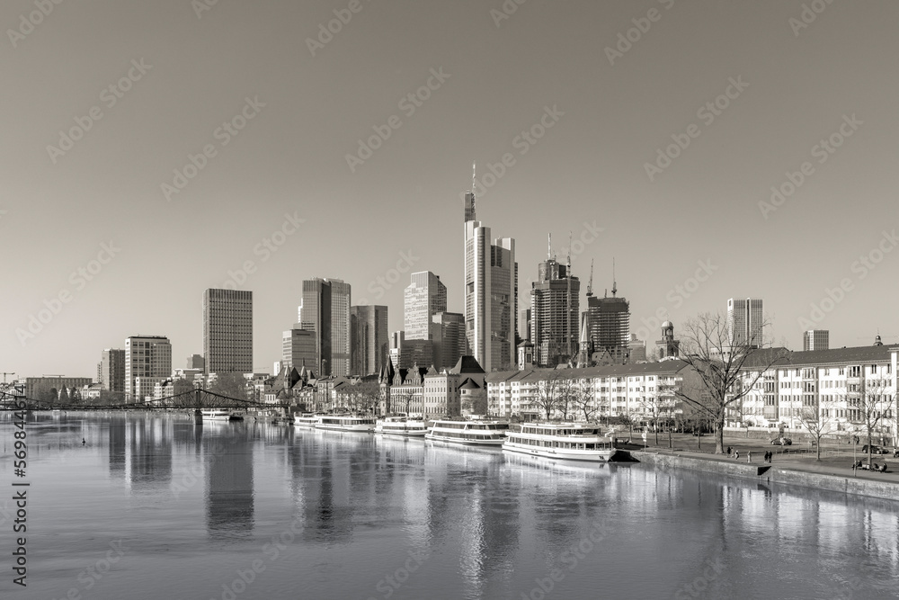 view to skyline of Frankfurt with river Main