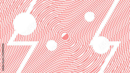 Modern Styled Striped Color Line Waves with Curve and Circle Particles, Pale Yellow with Peach Red Background