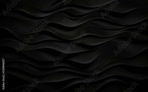 Wavy Black Layers. Contemporary Abstract 3D Background. Abstract folded paper effect. Stylish black background. Maze made of paper. black background. © World War III