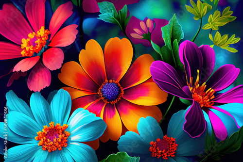 Modern colorful flower wallpaper background pattern design (Generative AI) photo