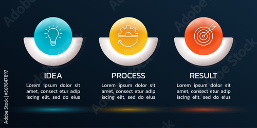 3 steps, options infographic with business icons. 3d timeline info graphic design. Modern presentation layout, flow chart. Process diagram, sequence concept. Vector illustration.