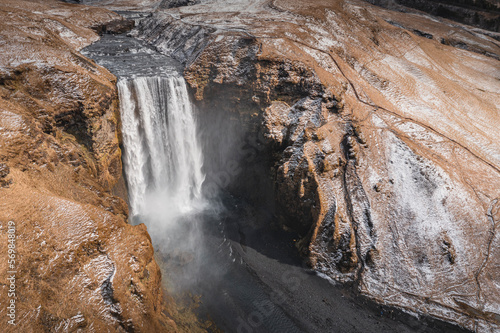 extreme waterfall from aerial view in spring