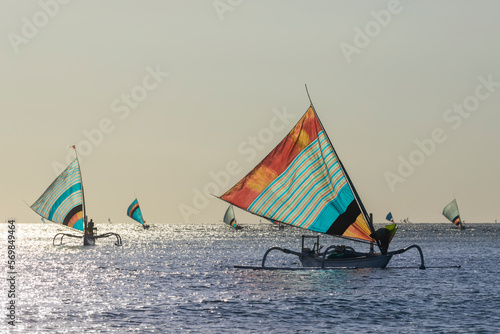 Traditional fishing sail boats in Amed in Bali Indonesia