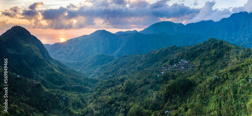 Mountain panorama at sunrise in East Bali in Indonesia photo