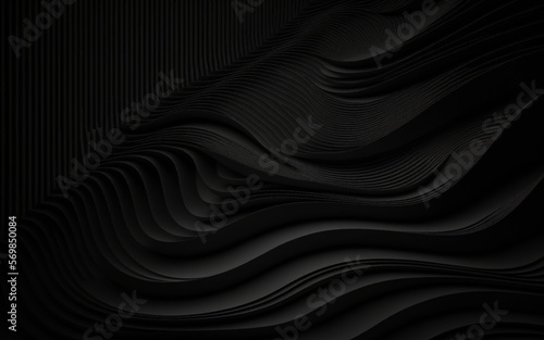 Black wave abstract business tech background. Smooth elegant black satin texture abstract background. Luxurious background design. Elegant black background with flowing lines. Minimal geometric curve.