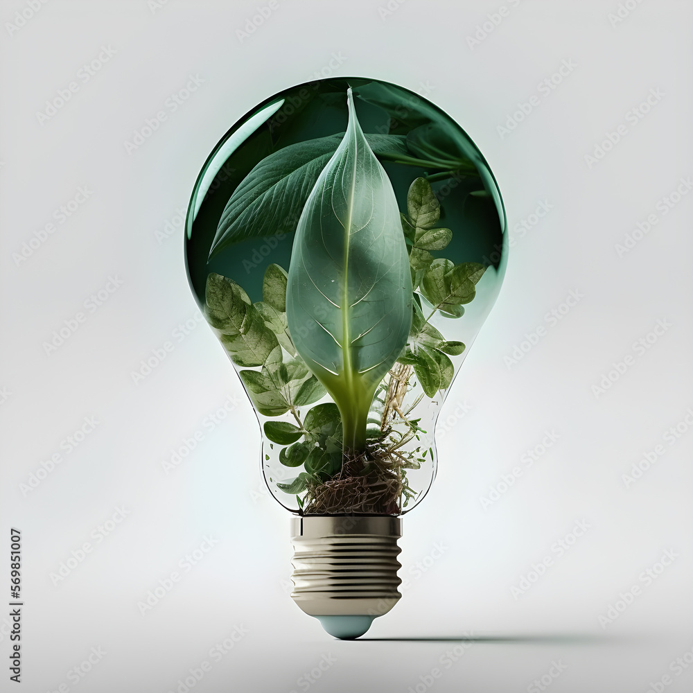 Ampoule écologique avec plante verte avec technologie AI Illustration Stock  | Adobe Stock