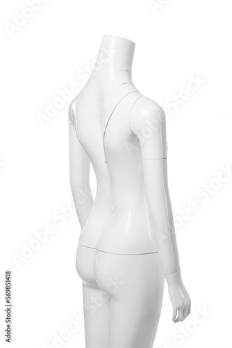 Female mannequin isolated on white background. View from the side.