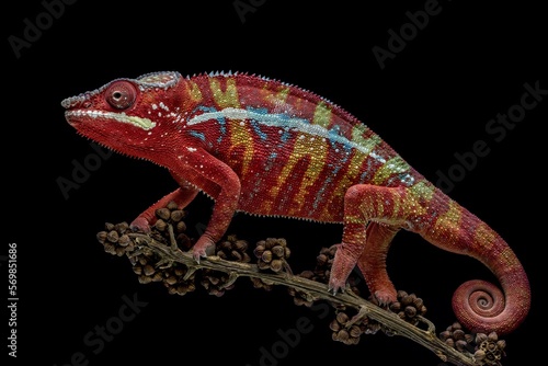 Amazing red of Panther Chameleon (Furcifer pardalis).
