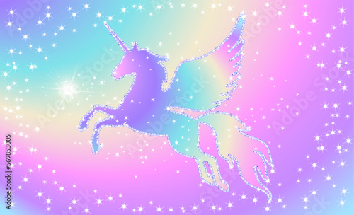 Fantasy background of magic sky and unicorn.