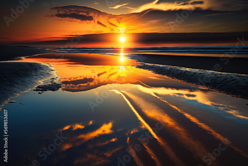 sunset on the beach.Generative Ai © Shades3d