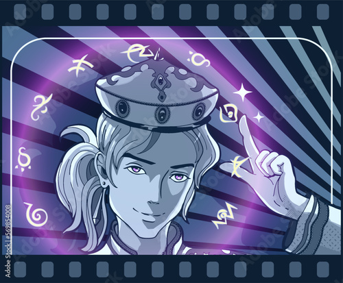 Young anime mage in manga and anime style.