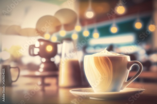 Coffee shop background with an abstract blur and a vintage filter. Generative AI