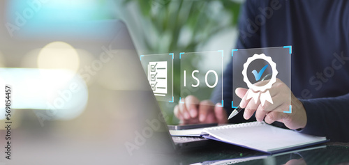 Принти на полотні Certification and standardization process, iso certified business, conformity to international standards and quality assurance concept