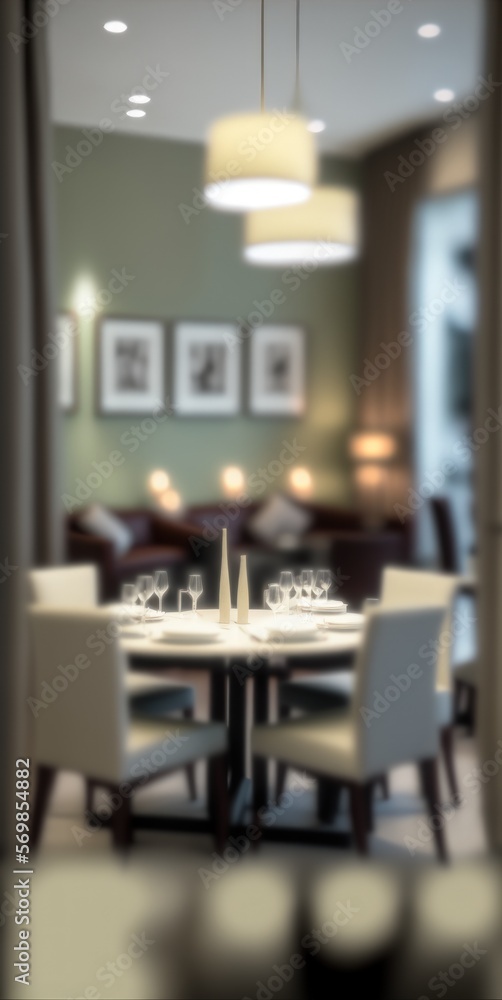 Defocused and Blurr Photo of Modern Luxury and Comfortable Dining Room Interior Design. Generative AI Defocused and Blurr Photo of Modern Luxury and Comfortable Dining Room Interior Design. Generative AI