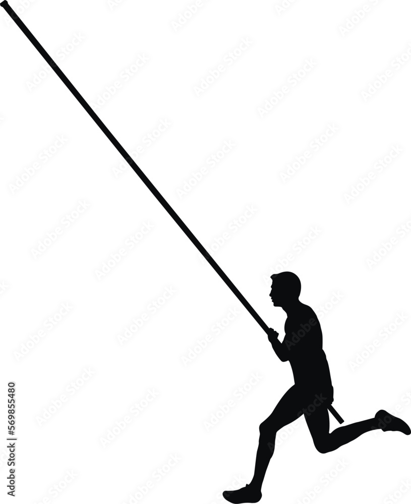 black silhouette male athlete in pole vaulting
