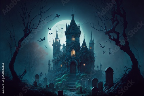 halloween night scene castle