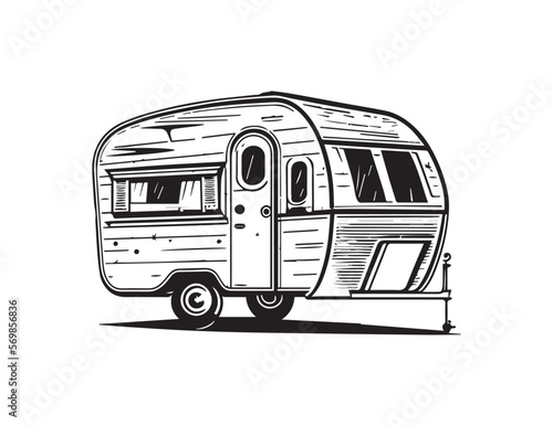 silhouette of caravan drawing, sketch drawing, vector