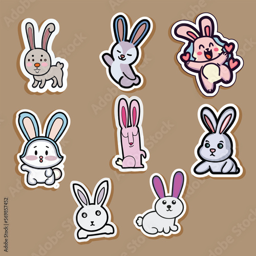Bunny Sticker Set  bunny easter vector illustration