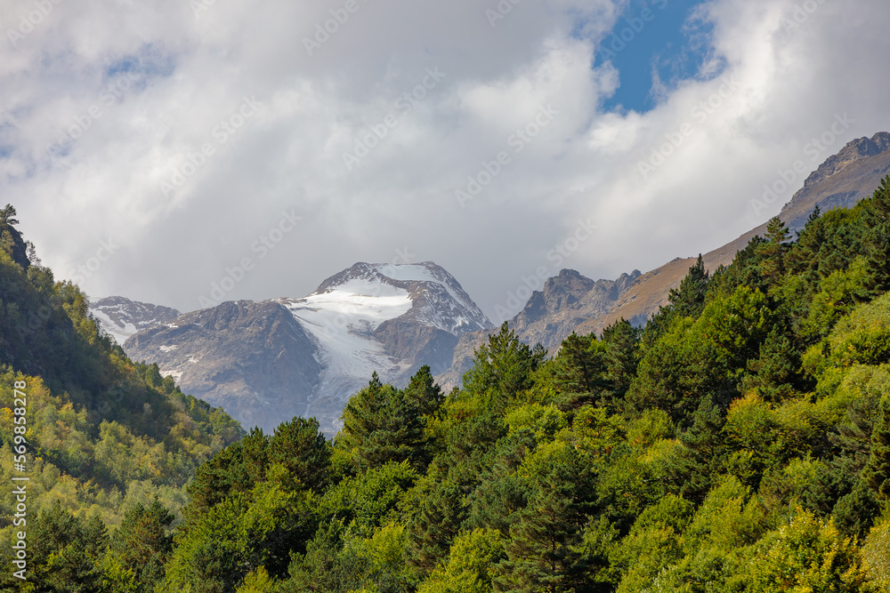 North Caucasus, high mountains of Ossetia, Glacier in the mountains. North Caucasus, high mountains of Ossetia, Glacier in the mountains.
