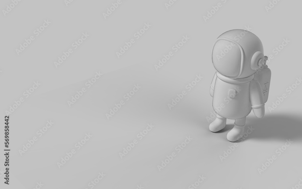 Spaceman astronaut in grey white colour isolated on solid background with empty space easy to compost and use in advertisement isometric top camera view 3d rendering image Spaceman astronaut in grey white colour isolated on solid background with empty space easy to compost and use in advertisement isometric top camera view 3d rendering image