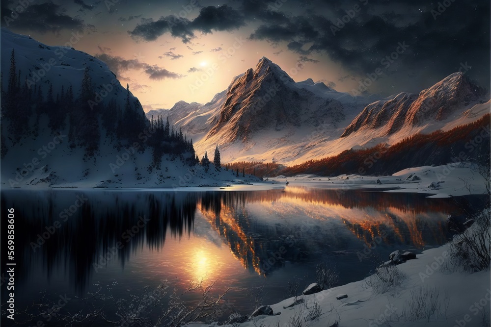 sunrise in the mountains art illustration