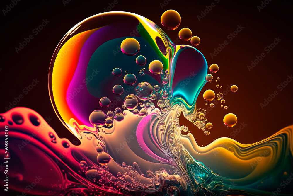 Multicolored abstract background with soap bubbles. Generative AI Multicolored abstract background with soap bubbles. Generative AI