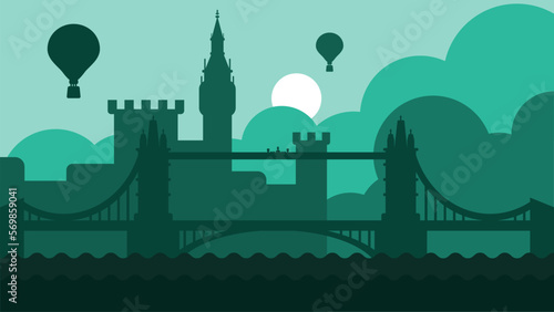 London city landscape with castle and river vector
