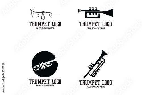 Trumpet logo design, generate melody, musical instrument vector sketch illustration