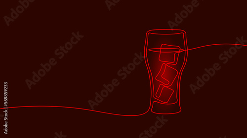 One line continuous glass of cola ice symbol concept. Silhouette of cold sparkling sugar drink lemonade technology icon. Digital white single line sketch drawing vector illustration
