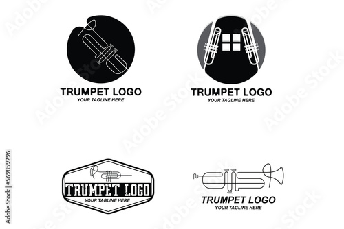 Trumpet logo design, generate melody, musical instrument vector sketch illustration