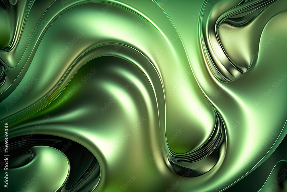 Abstract background with green liquid metal wavy. Generative AI