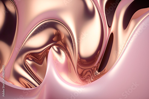 Abstract background with pink liquid metal wavy. Generative AI