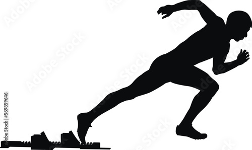 Fototapeta Naklejka Na Ścianę i Meble -  black silhouette athlete start from starting blocks